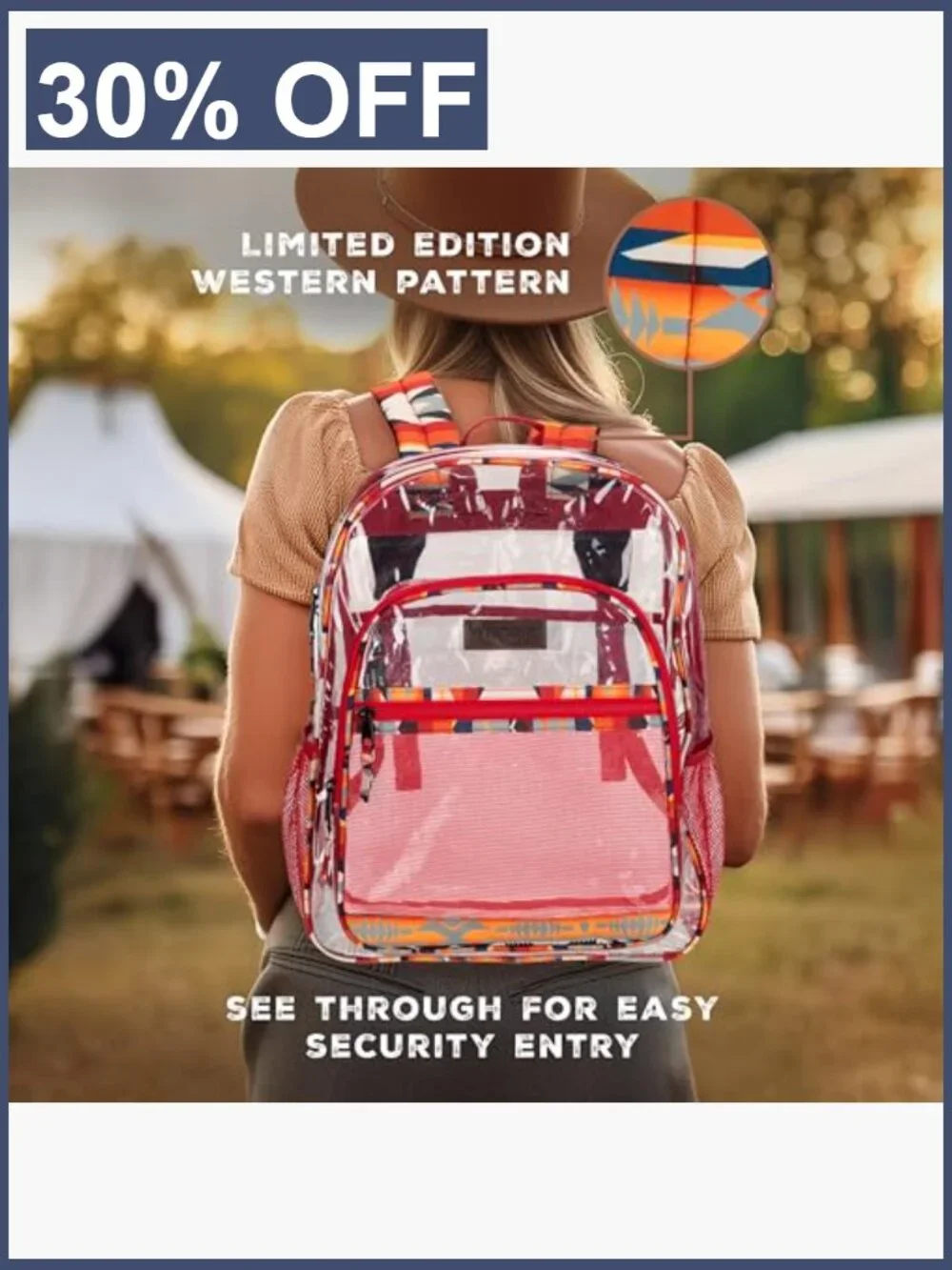 Clear Backpack for Girls- Water Resistant Bookbag, Stadium Approved